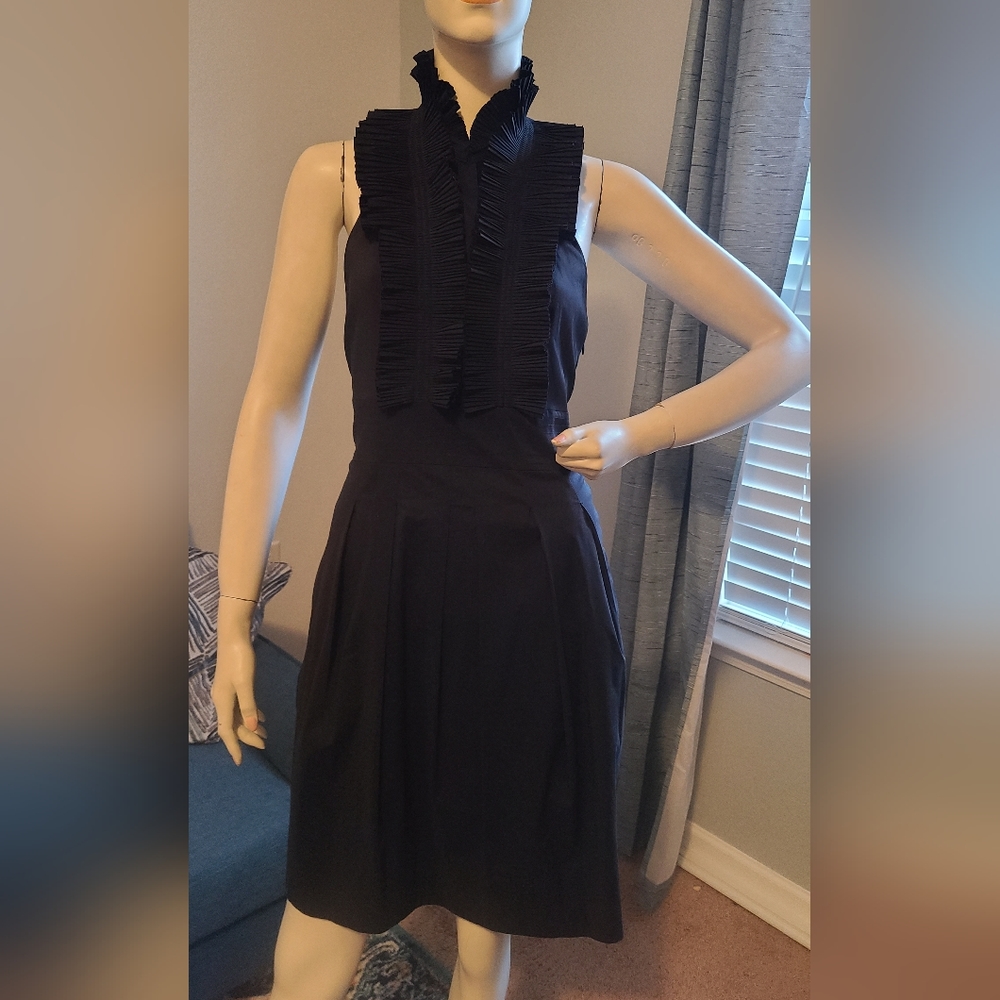 BCBGMaxAzria Black Ruffle Front HalterSleeveless Cotton Sheath Mini Dress